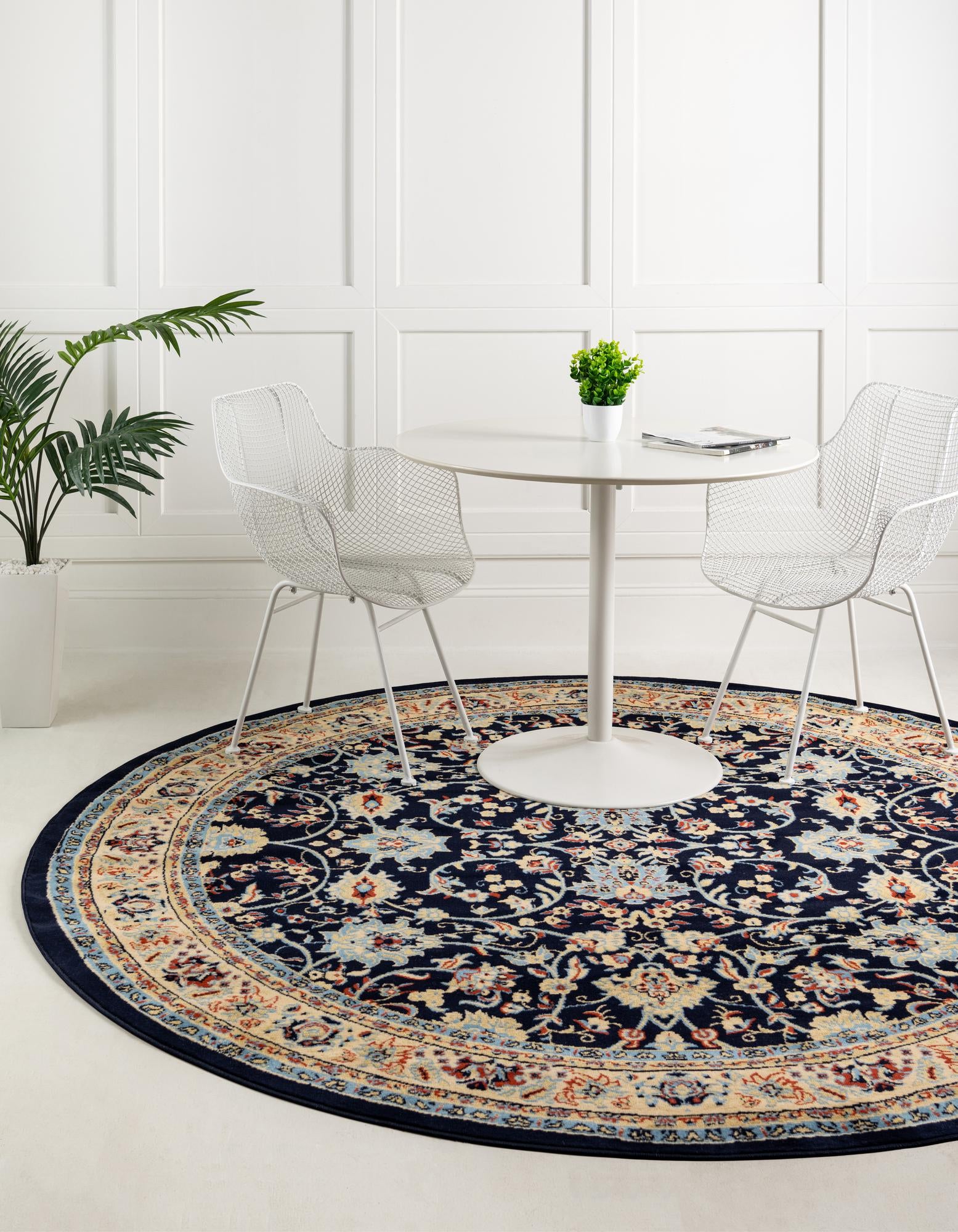 Navy Blue 7' 10 x 7' 10 Yasmin Round Rug | Rugs.com