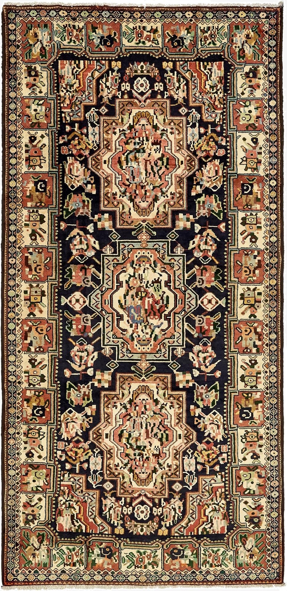  4' 10 x 9' 9  Hand Knotted Bakhtiar Persian Wool Runner Rug