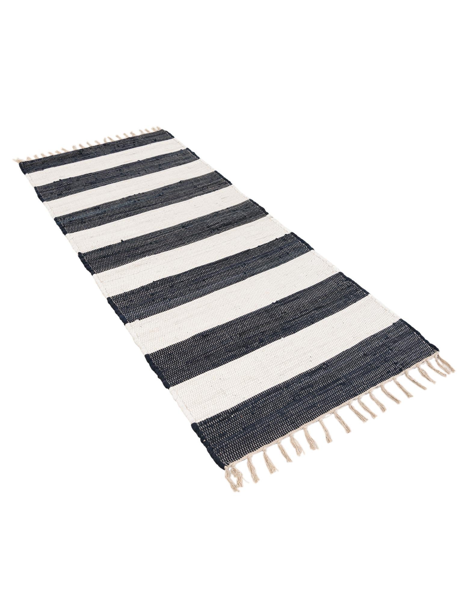 Navy Blue 2' 7 x 6' 1 Hand Woven Chindi Rag Runner Rug | Rugs.com
