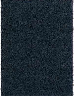 A long, dark navy blue shag runner rug with a thick, textured pile, perfect for a hallway.