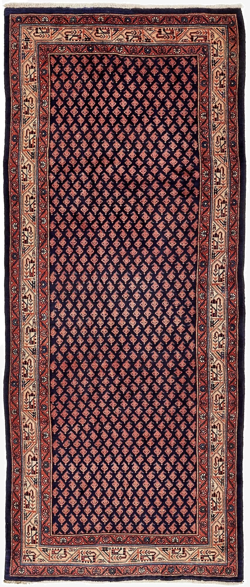  3' 11 x 10' 3  Hand Knotted Farahan Persian Wool Runner Rug