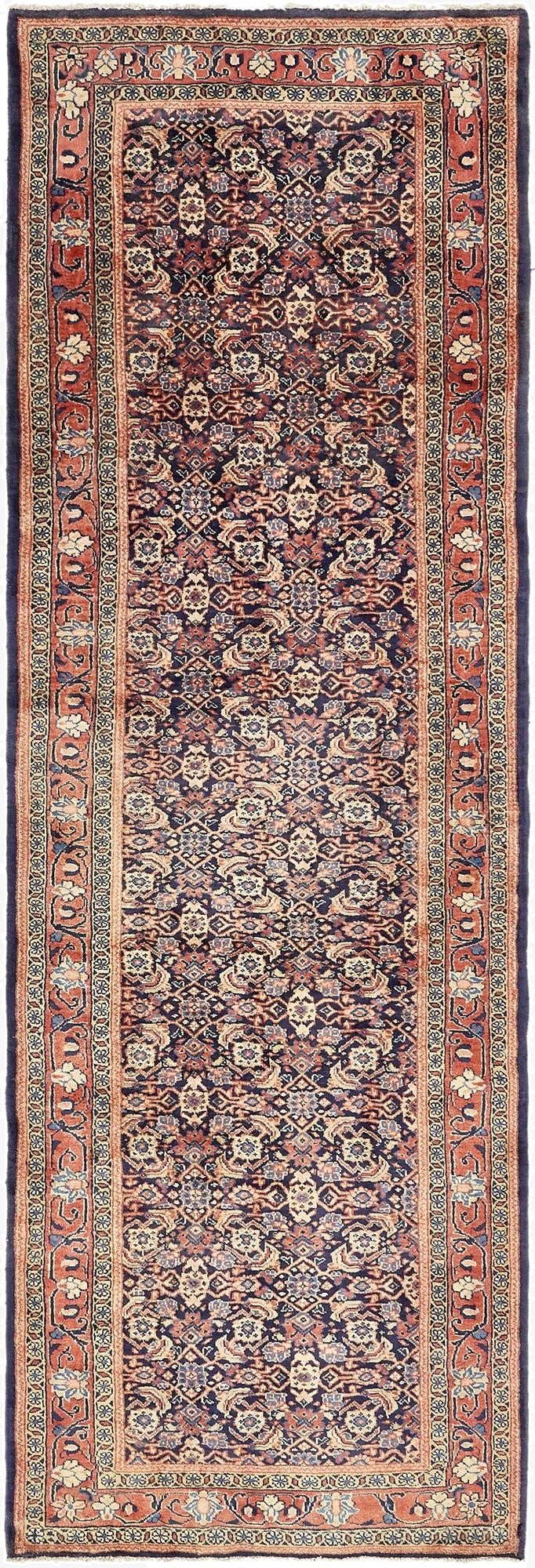  3' 7 x 10' 6  Hand Knotted Farahan Persian Wool Runner Rug