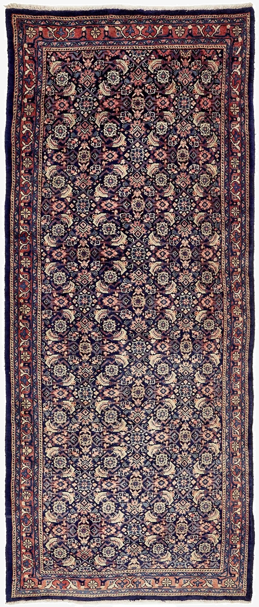  4' 1 x 10' 1  Hand Knotted Farahan Persian Wool Runner Rug