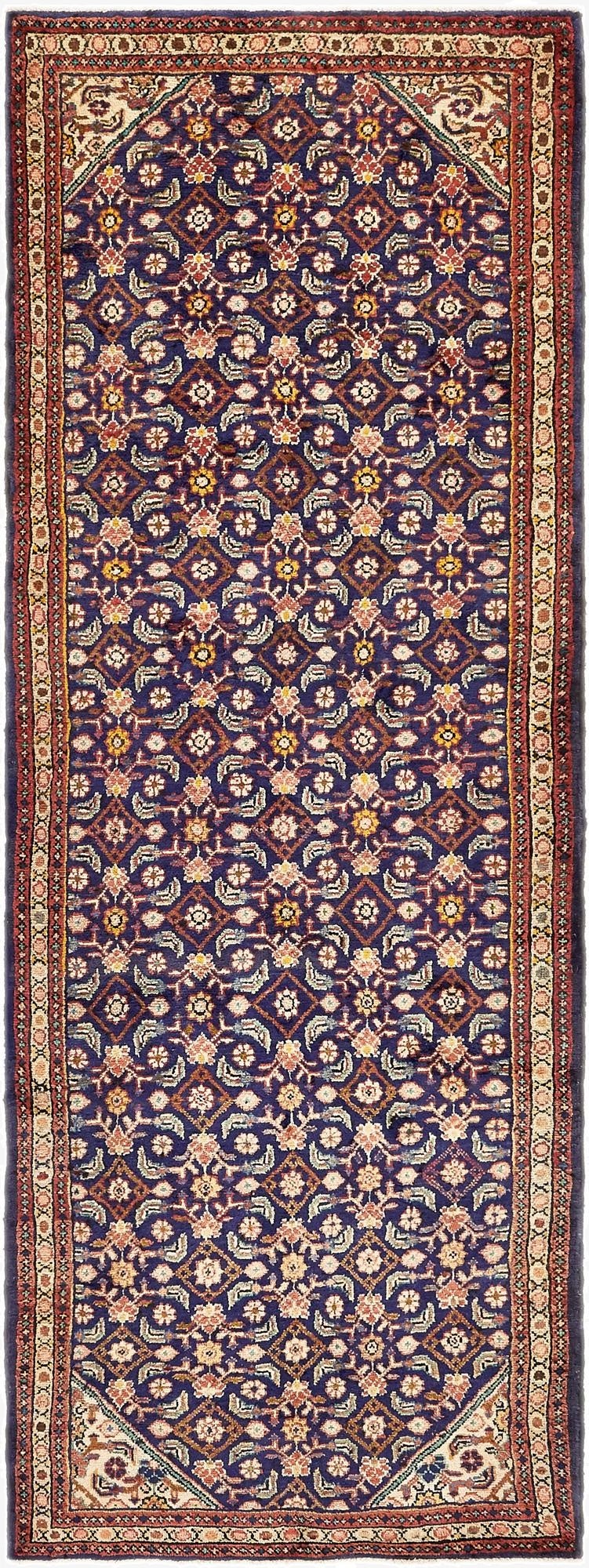  3' 8 x 10' 2  Hand Knotted Farahan Persian Wool Runner Rug