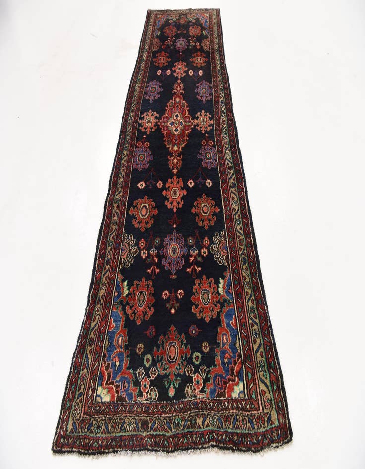 Detail image of  3' 7 x 9' 9  Hand Knotted Hamedan Persian Wool Runner Rug