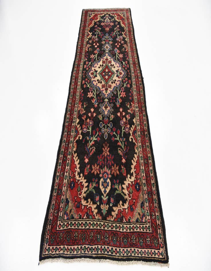 Detail image of  3' 7 x 9' 10  Hand Knotted Hamedan Persian Wool Runner Rug