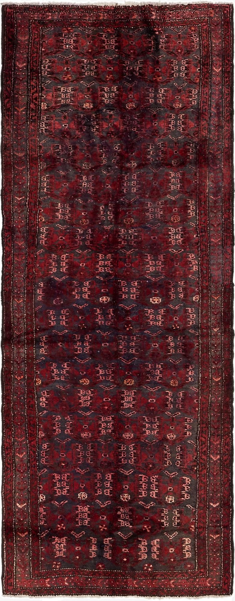  3' 6 x 9' 7  Hand Knotted Hamedan Persian Wool Runner Rug