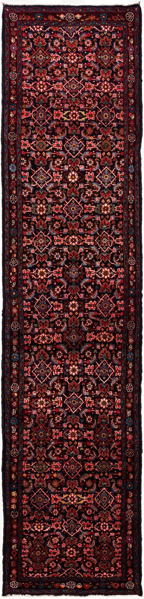  3' 3 x 13' 7  Hand Knotted Hamedan Persian Wool Runner Rug