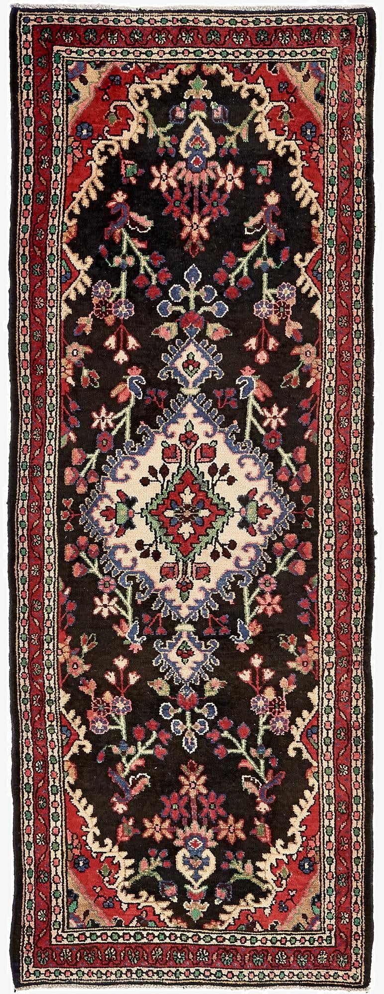  3' 7 x 9' 10  Hand Knotted Hamedan Persian Wool Runner Rug