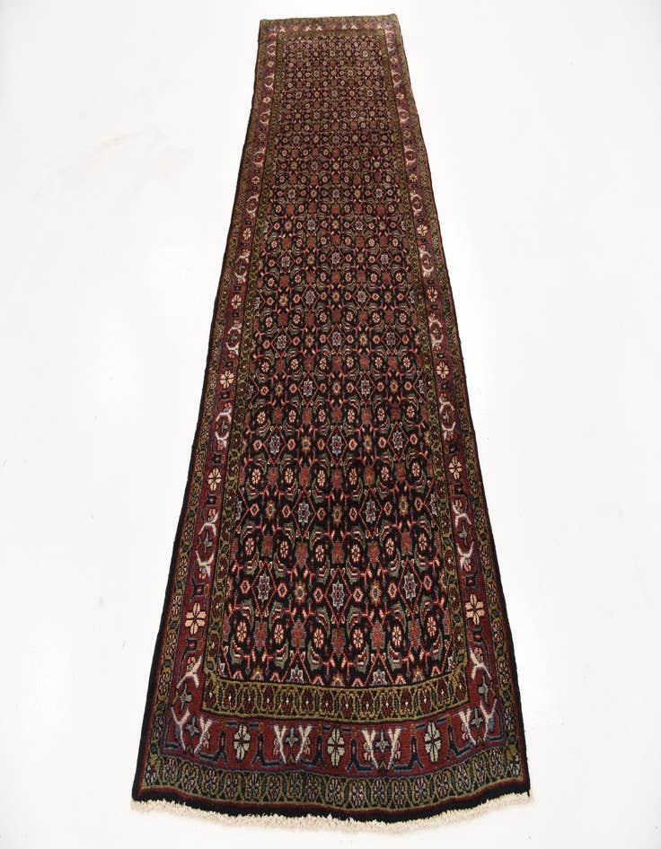 Detail image of 3' 4 x 9' 9 Hand Knotted Hossainabad Persian Wool Runner Rug