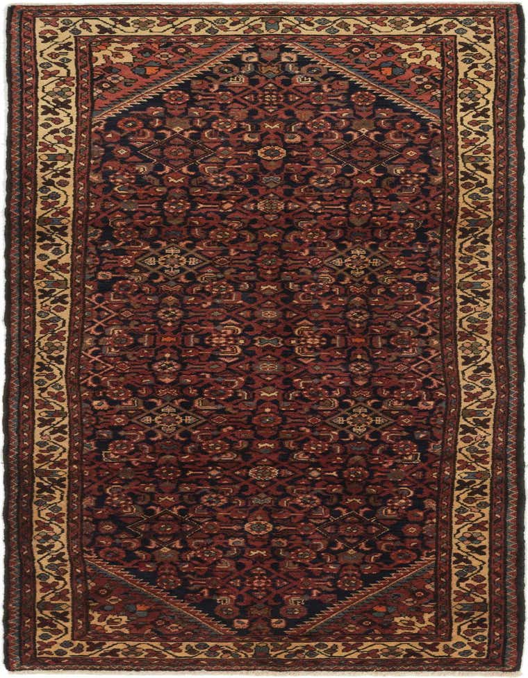 A 10 ft runner rug in traditional Persian style, featuring a navy blue field with intricate red, gold, and blue floral and geometric patterns, ideal for a hallway.