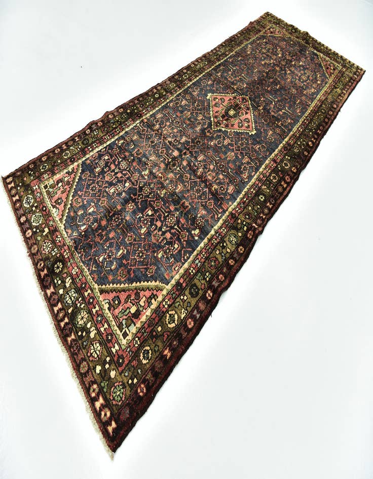 Detail image of  4' x 10' 5  Hand Knotted Hossainabad Persian Wool Runner Rug