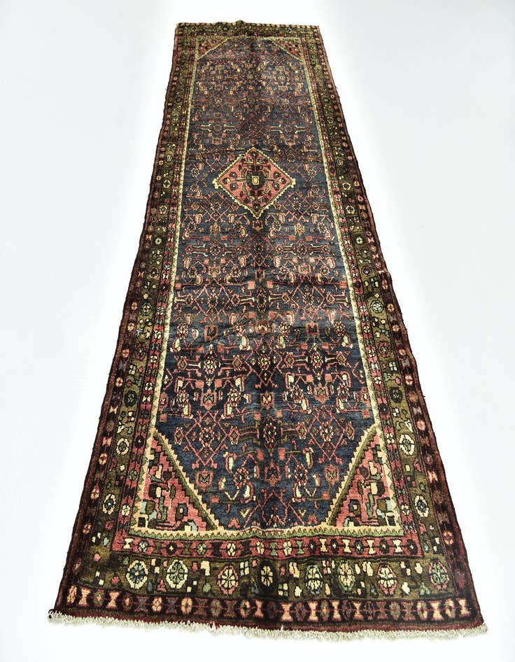 Detail image of  4' x 10' 5  Hand Knotted Hossainabad Persian Wool Runner Rug