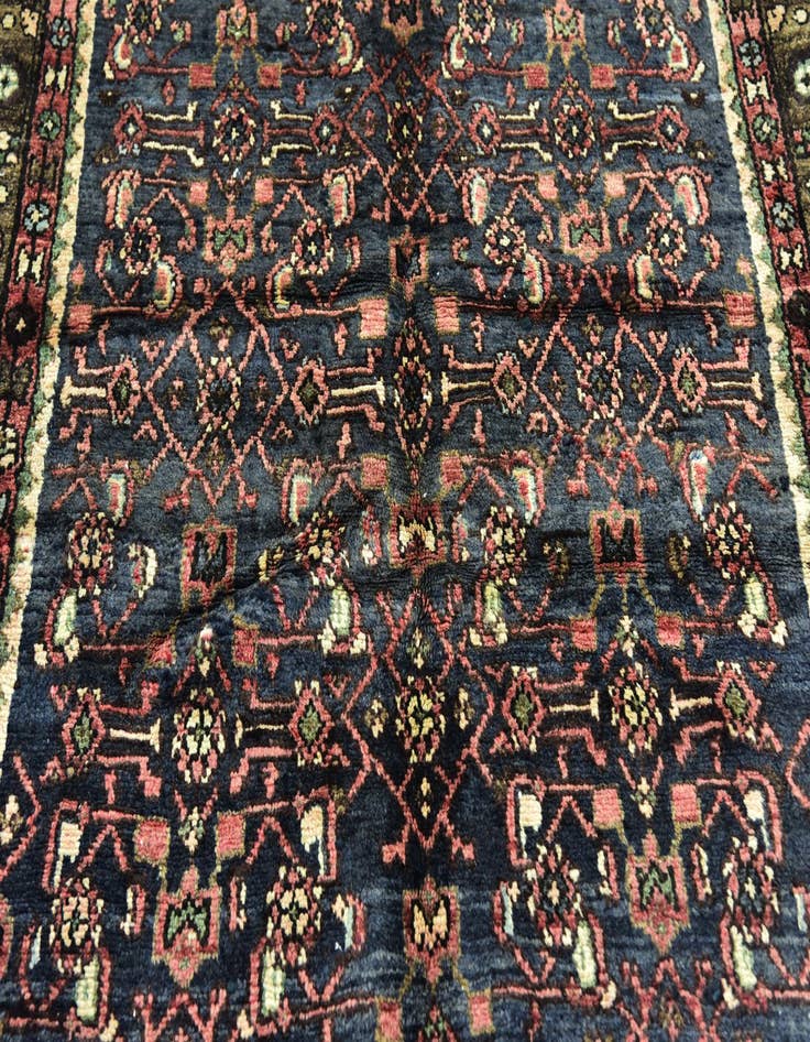 Detail image of  4' x 10' 5  Hand Knotted Hossainabad Persian Wool Runner Rug
