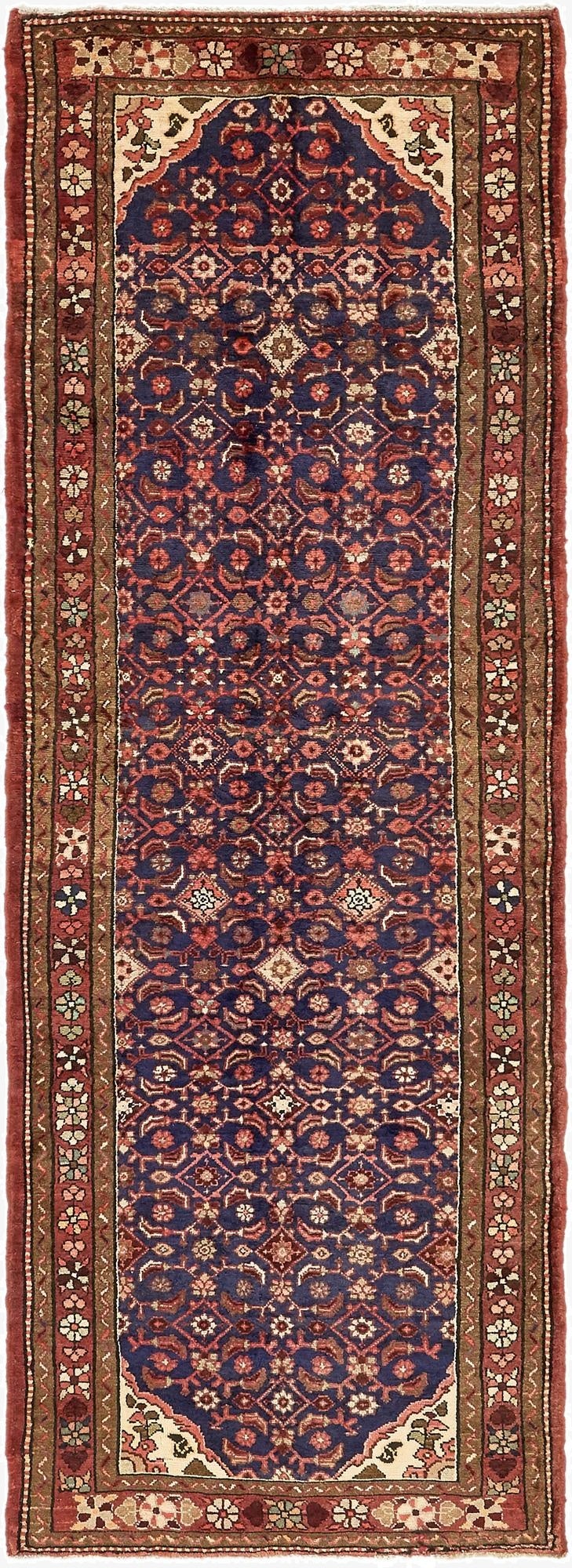  3' 7 x 10' 1  Hand Knotted Hossainabad Persian Wool Runner Rug