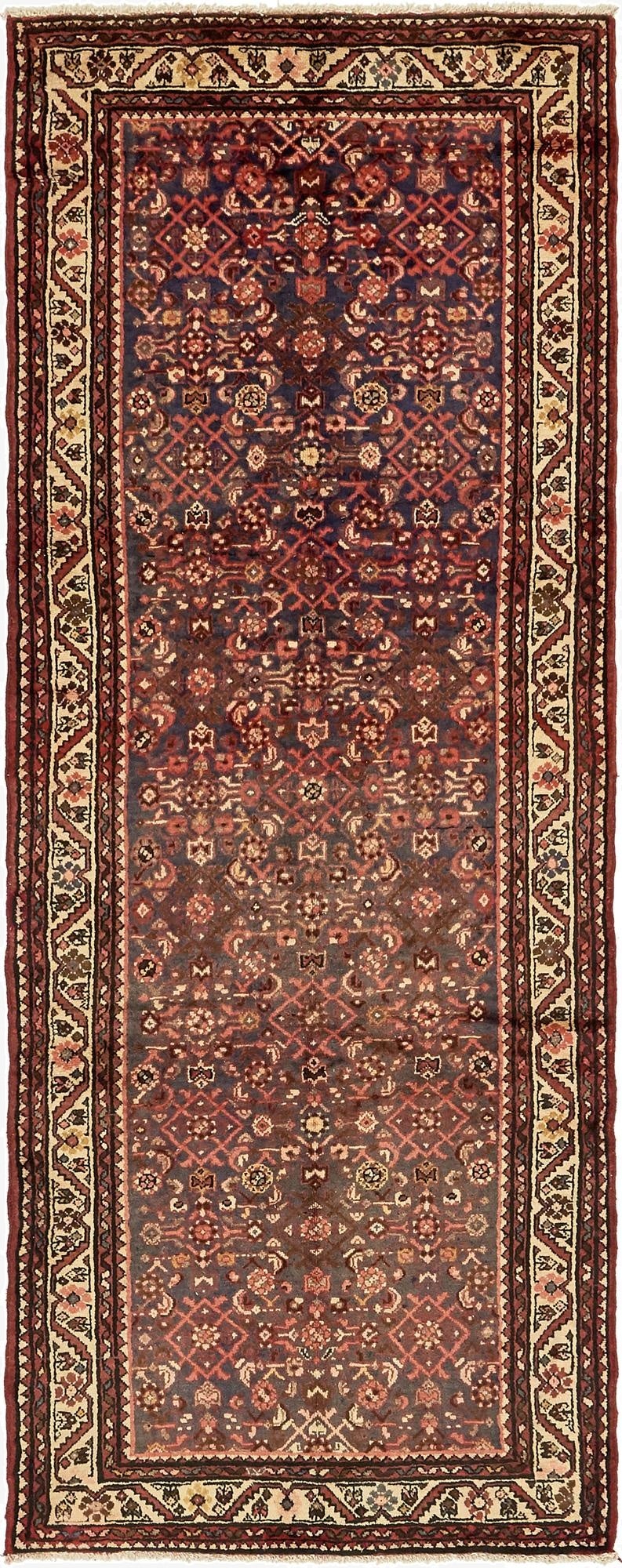  3' 8 x 9' 10  Hand Knotted Hossainabad Persian Wool Runner Rug