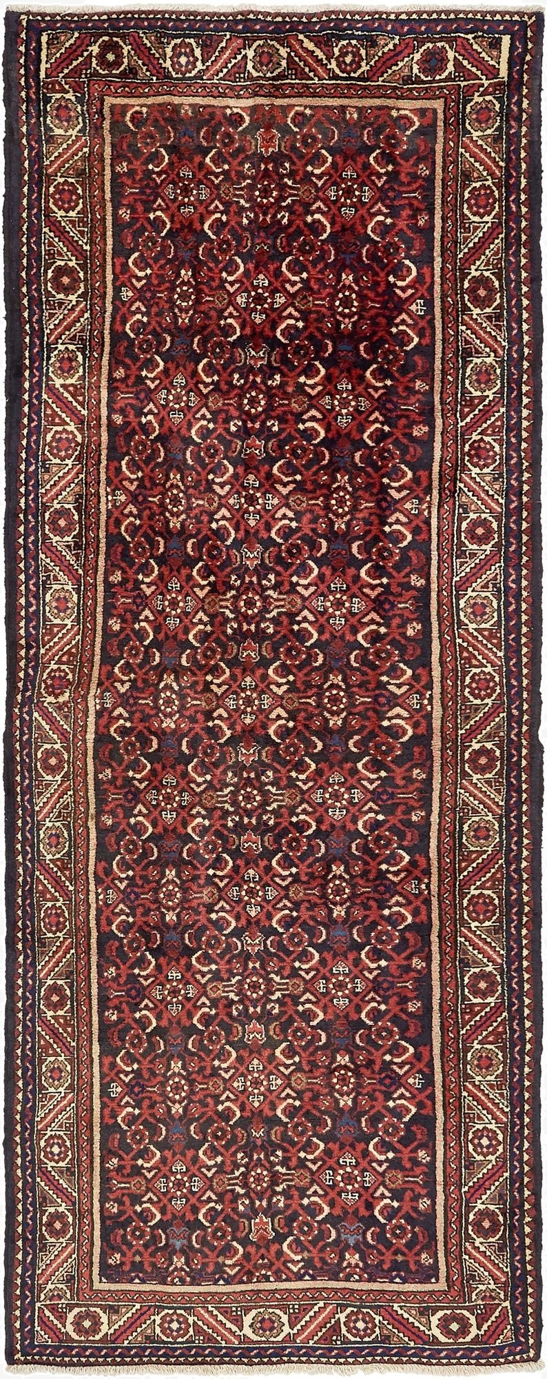 3' 7 x 9' 10  Hand Knotted Hossainabad Persian Wool Runner Rug