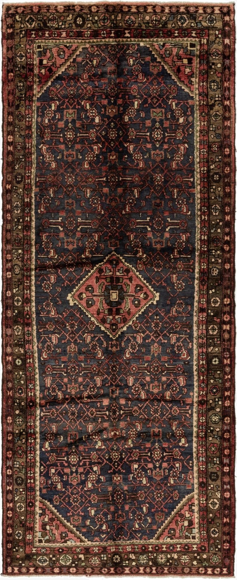  4' x 10' 5  Hand Knotted Hossainabad Persian Wool Runner Rug