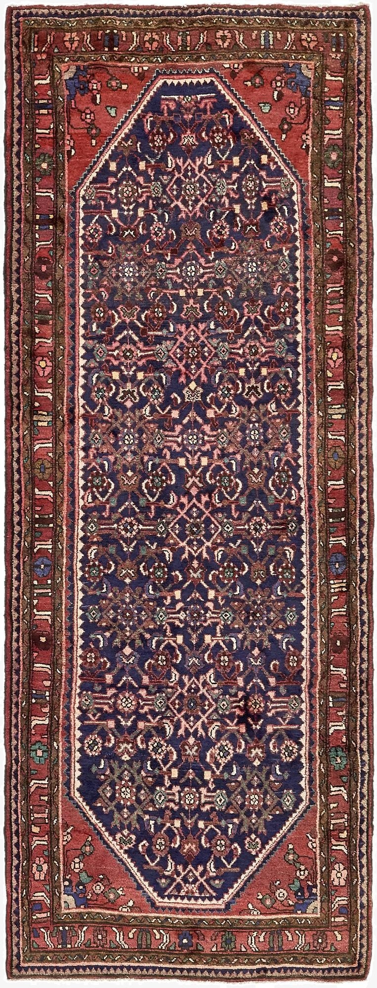  3' 9 x 9' 10  Hand Knotted Hossainabad Persian Wool Runner Rug