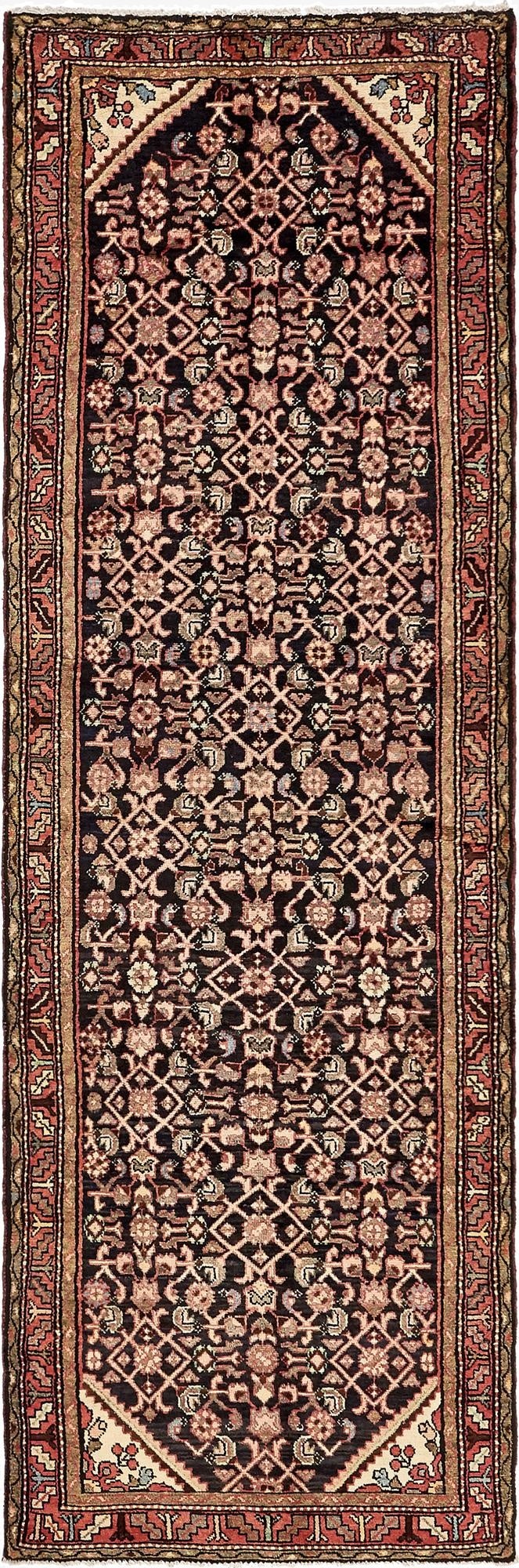  3' 7 x 10' 6  Hand Knotted Hossainabad Persian Wool Runner Rug