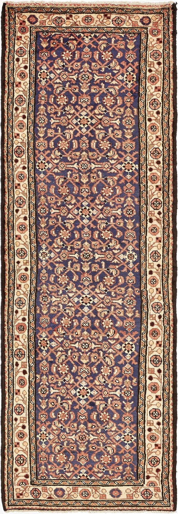  3' 5 x 10' 6  Hand Knotted Hossainabad Persian Wool Runner Rug