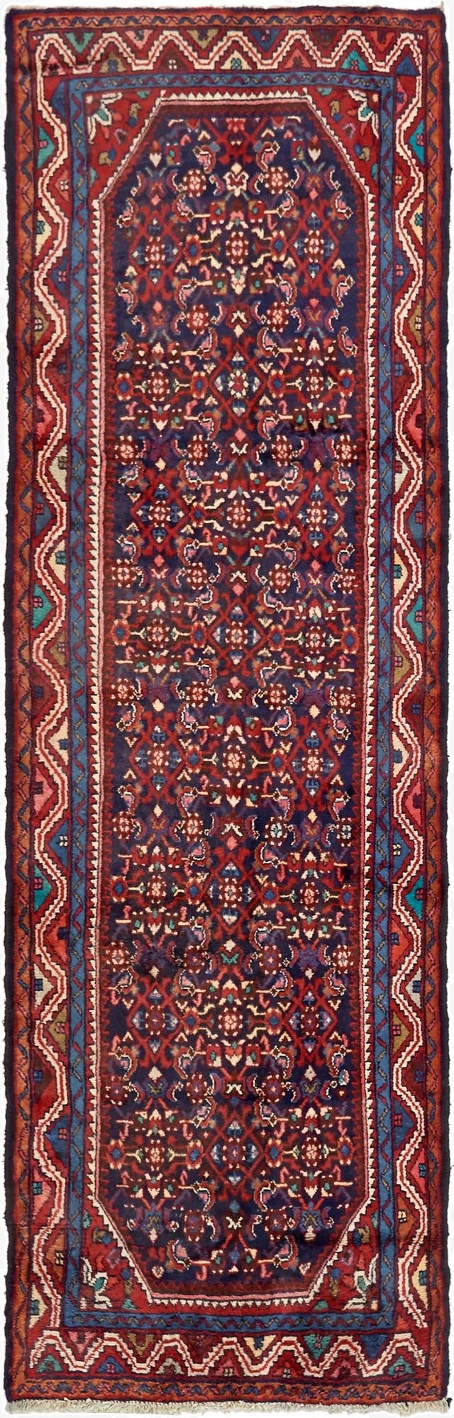  3' 6 x 10'  Hand Knotted Hossainabad Persian Wool Runner Rug