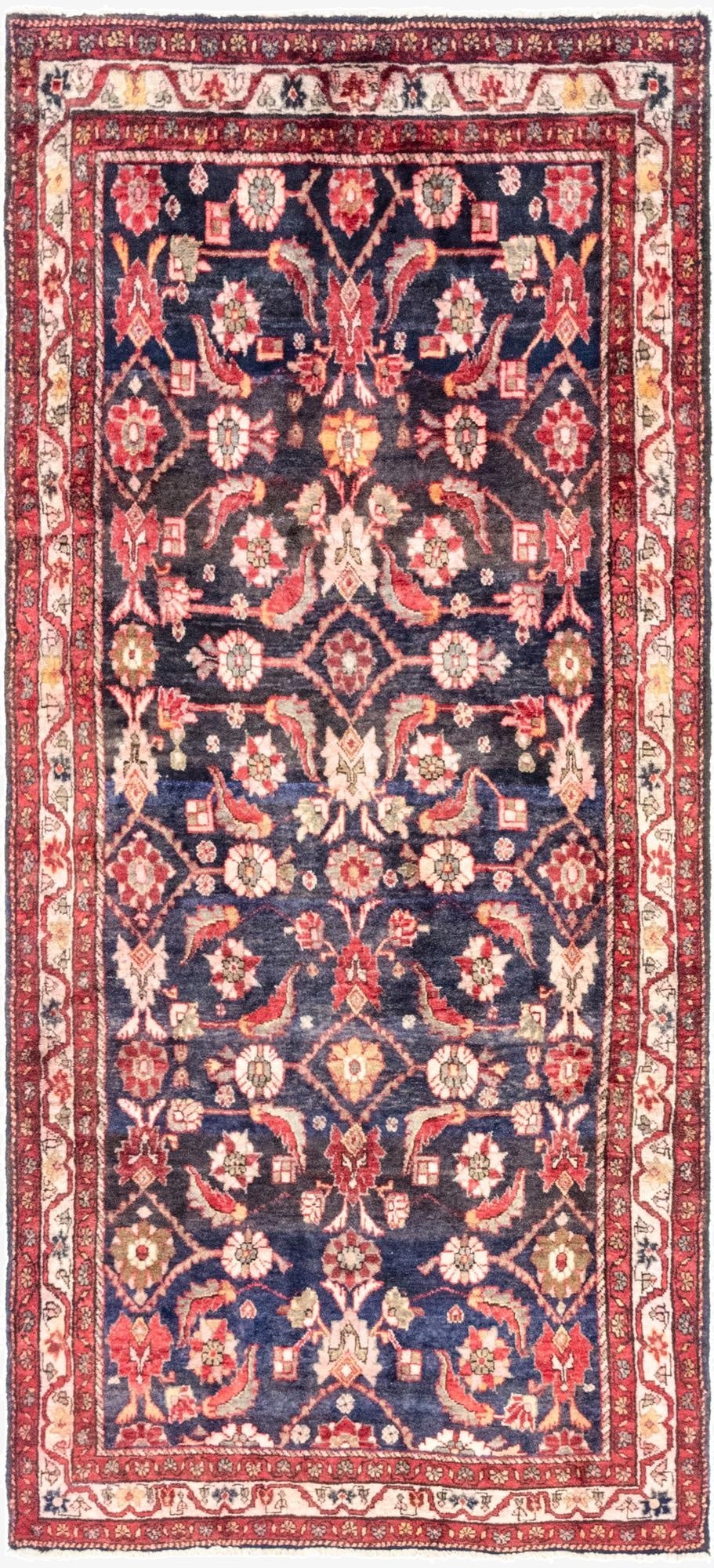  4' 5 x 9' 10  Hand Knotted Hossainabad Persian Wool Runner Rug