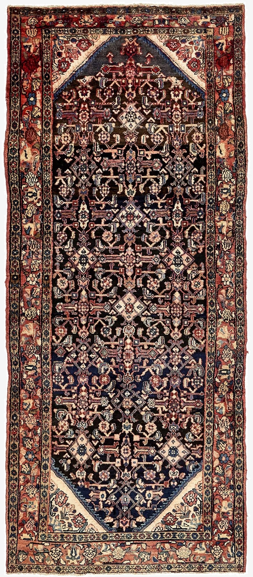  4' 3 x 9' 11  Hand Knotted Hossainabad Persian Wool Runner Rug