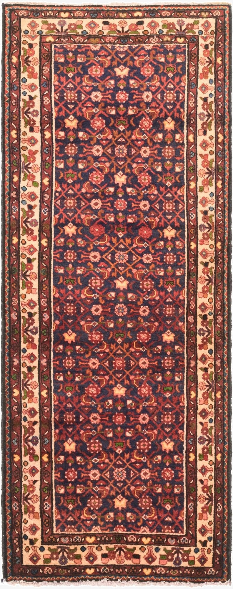  3' 8 x 9' 6  Hand Knotted Hossainabad Persian Wool Runner Rug