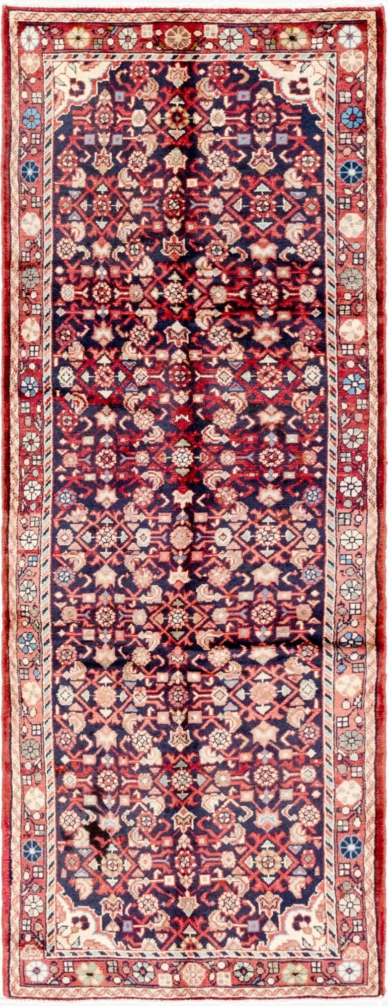  3' 6 x 9' 8  Hand Knotted Hossainabad Persian Wool Runner Rug