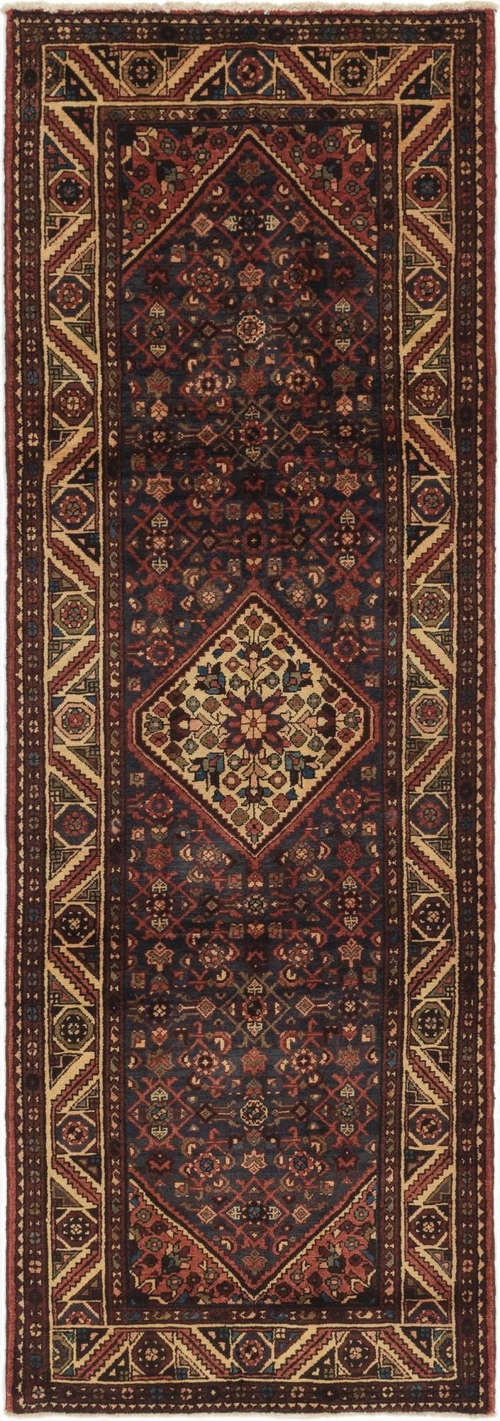  3' 8 x 10' 7  Hand Knotted Hossainabad Persian Wool Runner Rug