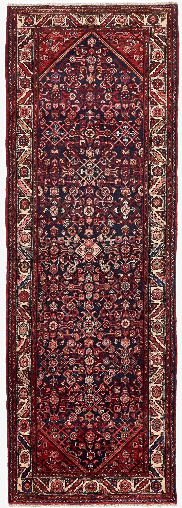  3' 9 x 10' 9  Hand Knotted Hossainabad Persian Wool Runner Rug