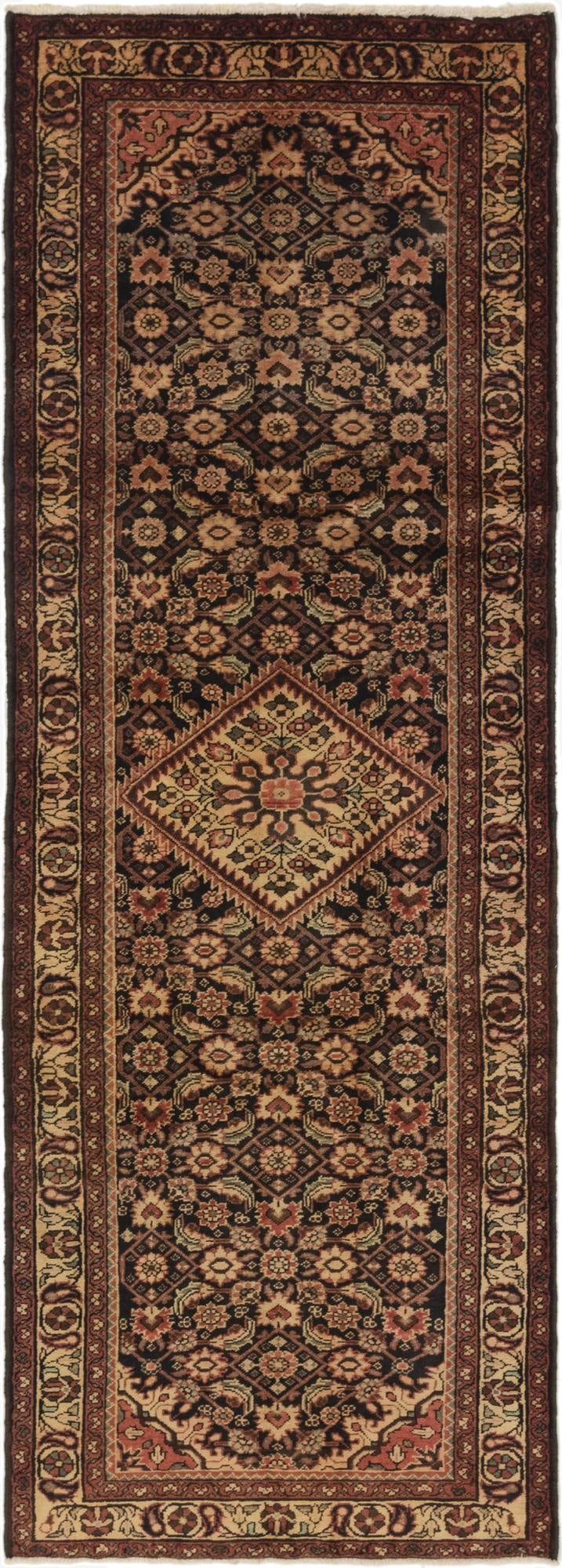  3' 8 x 10' 3  Hand Knotted Hossainabad Persian Wool Runner Rug
