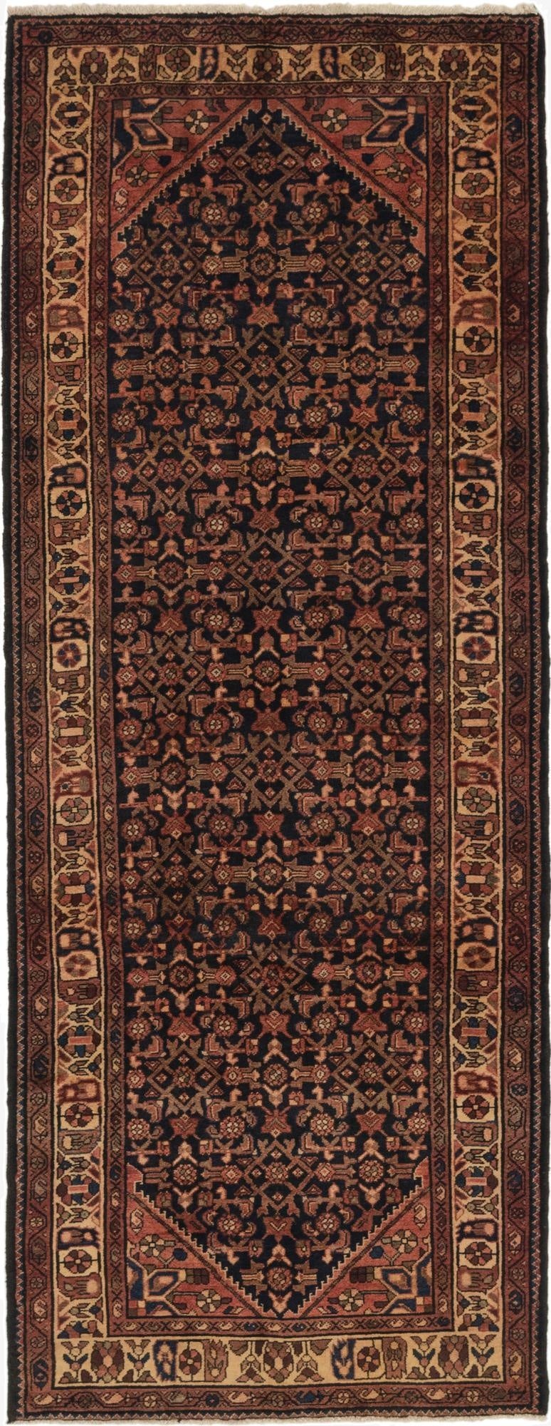  3' 9 x 9' 10  Hand Knotted Hossainabad Persian Wool Runner Rug