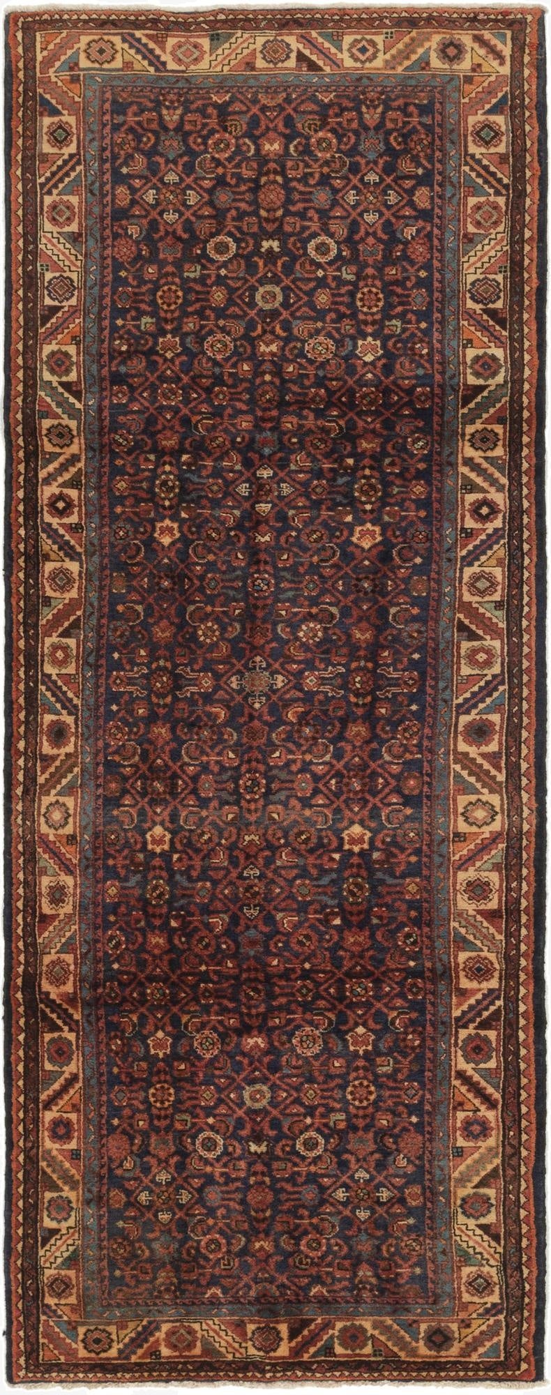  3' 9 x 10' 3  Hand Knotted Hossainabad Persian Wool Runner Rug
