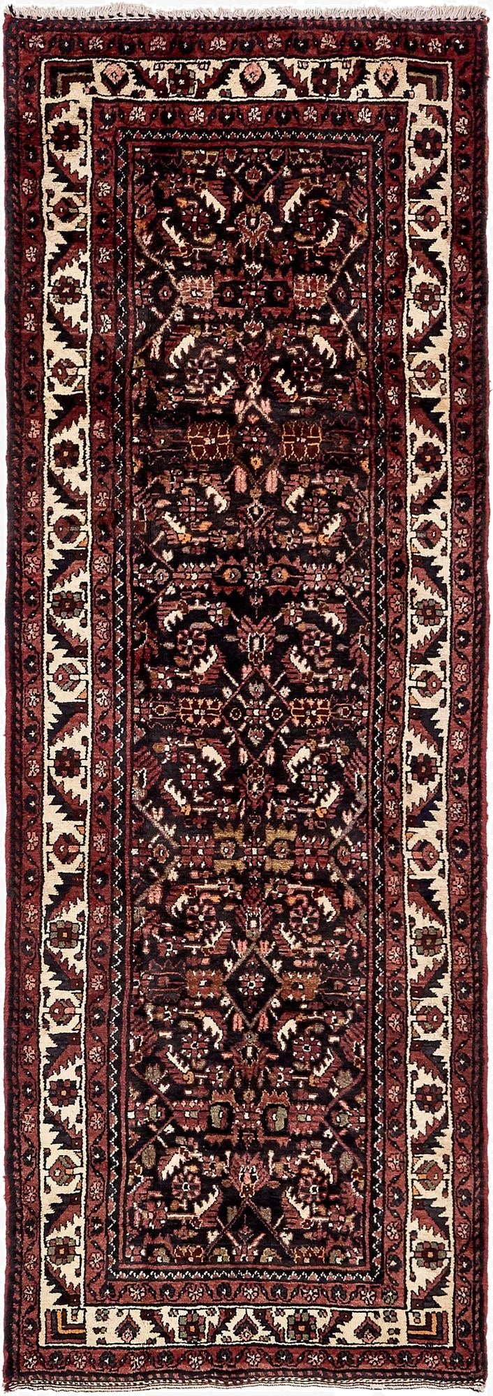  3' 7 x 10' 3  Hand Knotted Hossainabad Persian Wool Runner Rug