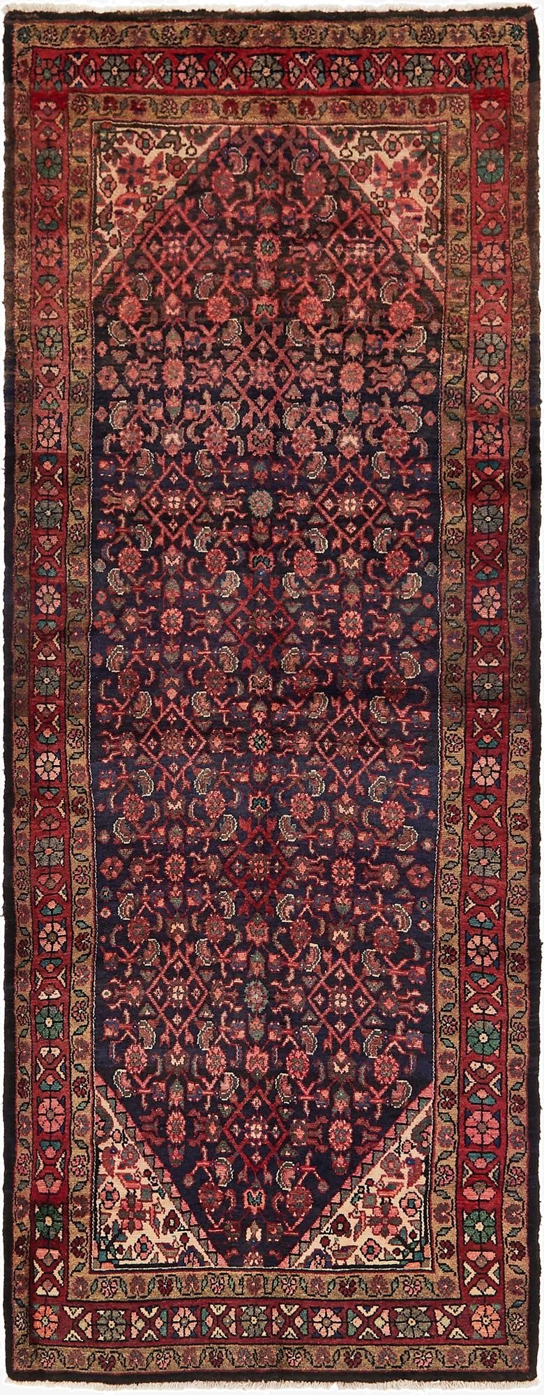  3' 9 x 10'  Hand Knotted Hossainabad Persian Wool Runner Rug