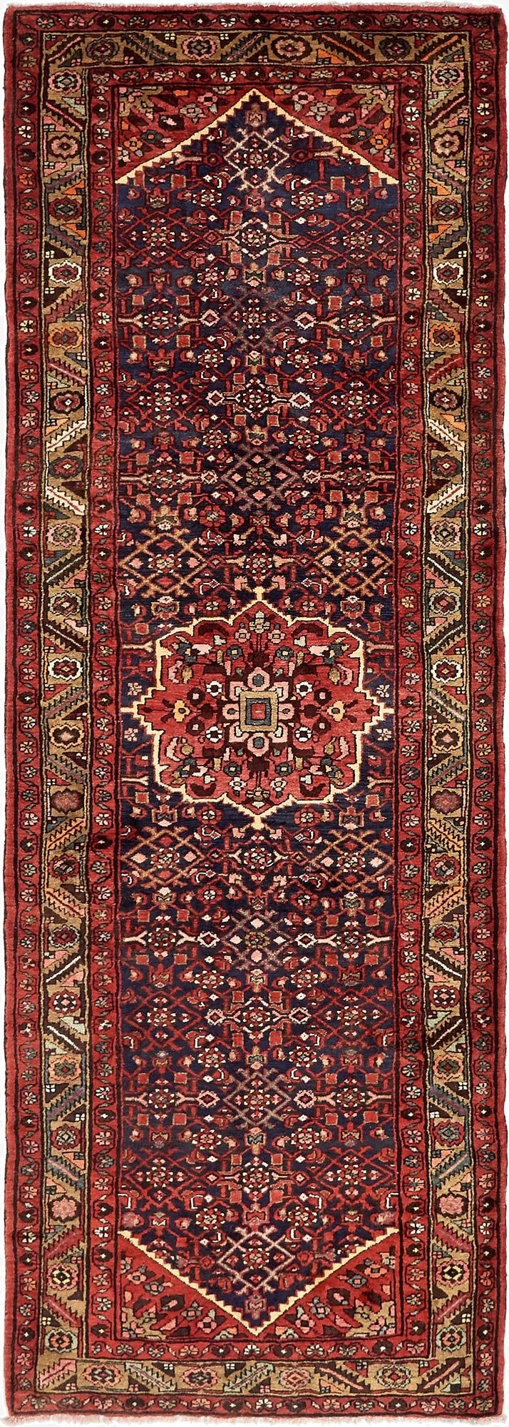  3' 8 x 10' 6  Hand Knotted Hossainabad Persian Wool Runner Rug