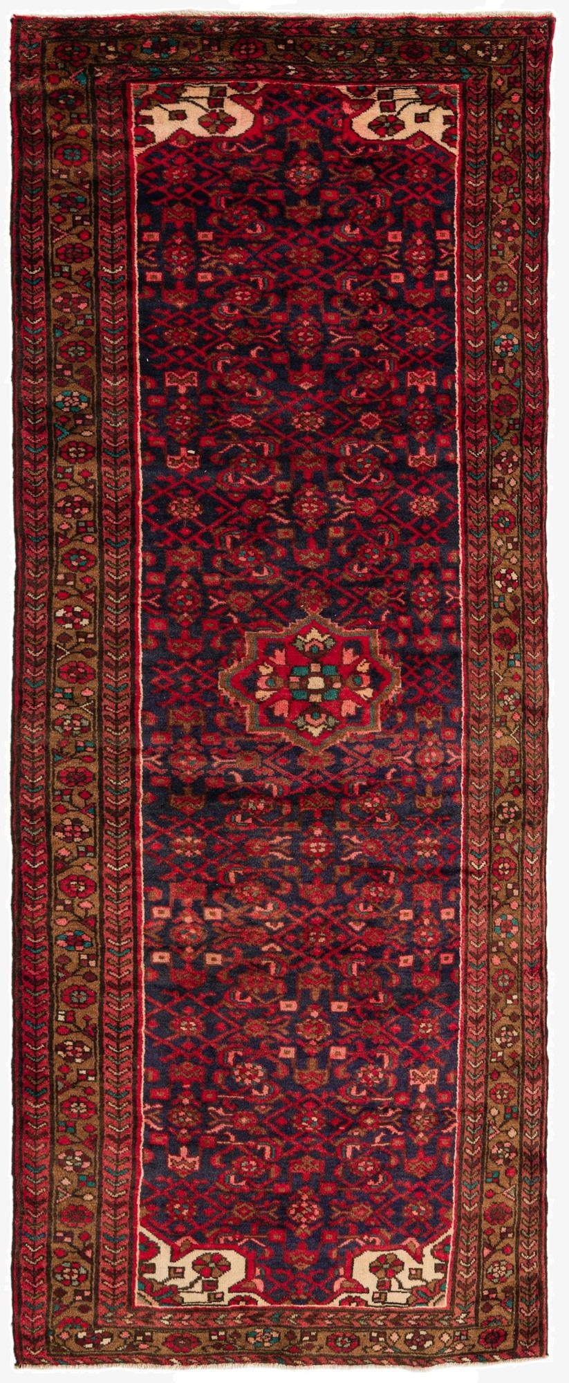  4' x 10' 2  Hand Knotted Hossainabad Persian Wool Runner Rug
