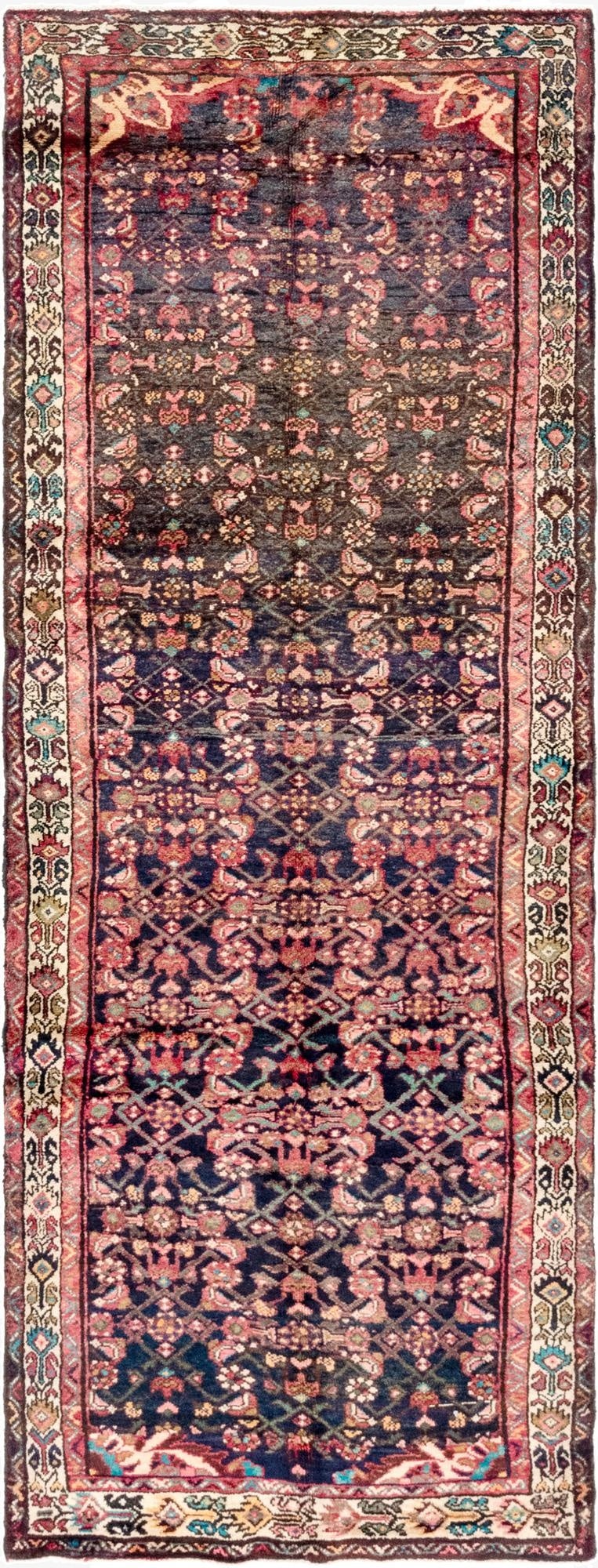  3' 9 x 10' 4  Hand Knotted Hossainabad Persian Wool Runner Rug