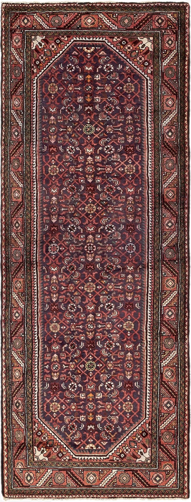  3' 9 x 10' 4  Hand Knotted Hossainabad Persian Wool Runner Rug
