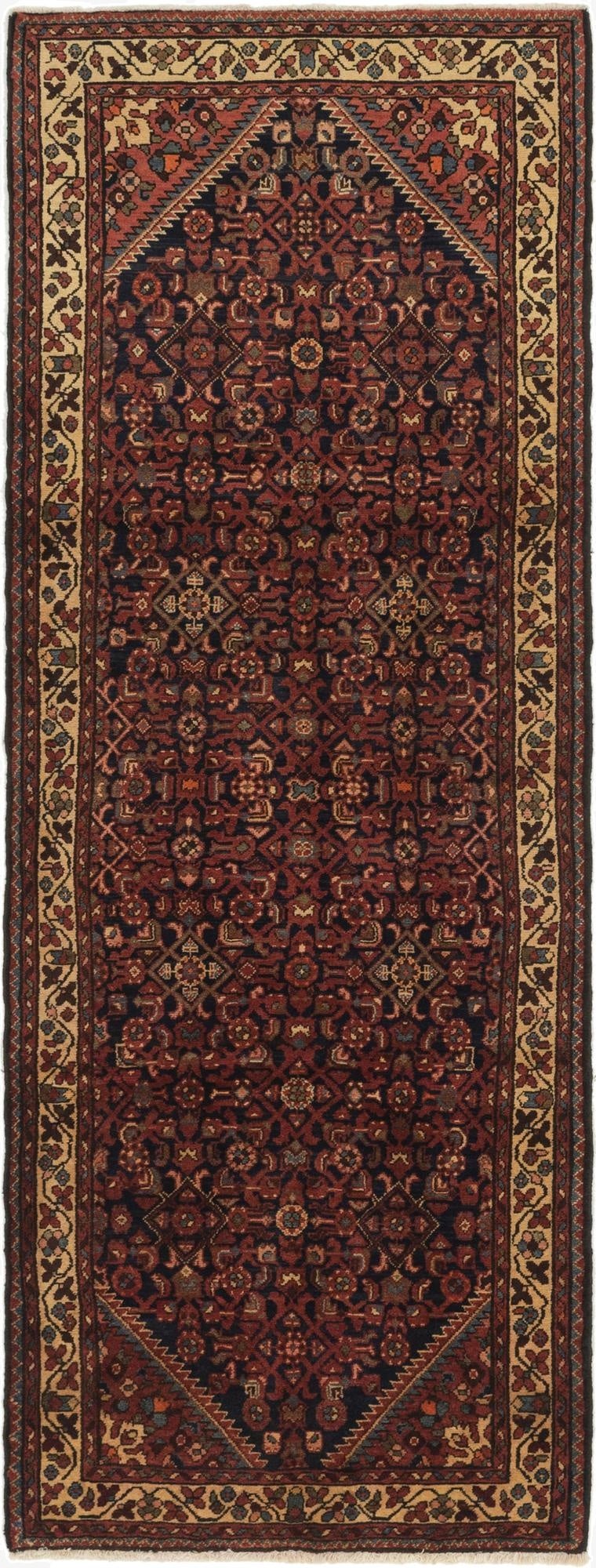  3' 8 x 9' 10  Hand Knotted Hossainabad Persian Wool Runner Rug
