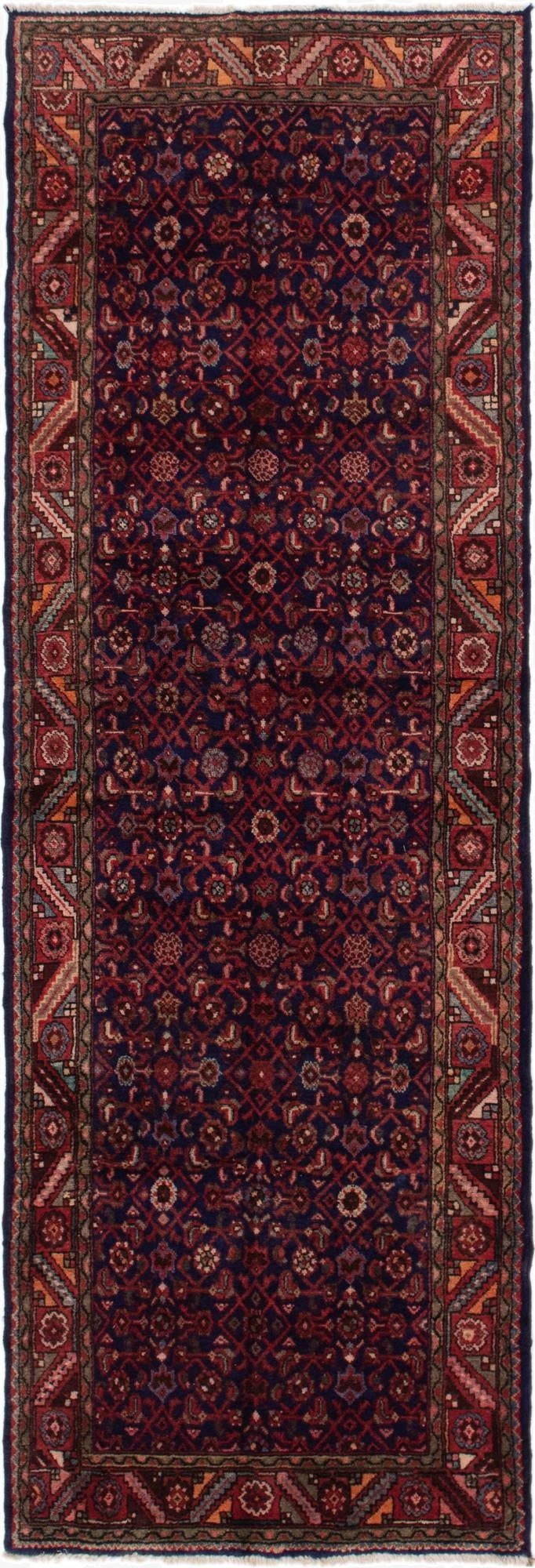  3' 7 x 10' 6  Hand Knotted Hossainabad Persian Wool Runner Rug