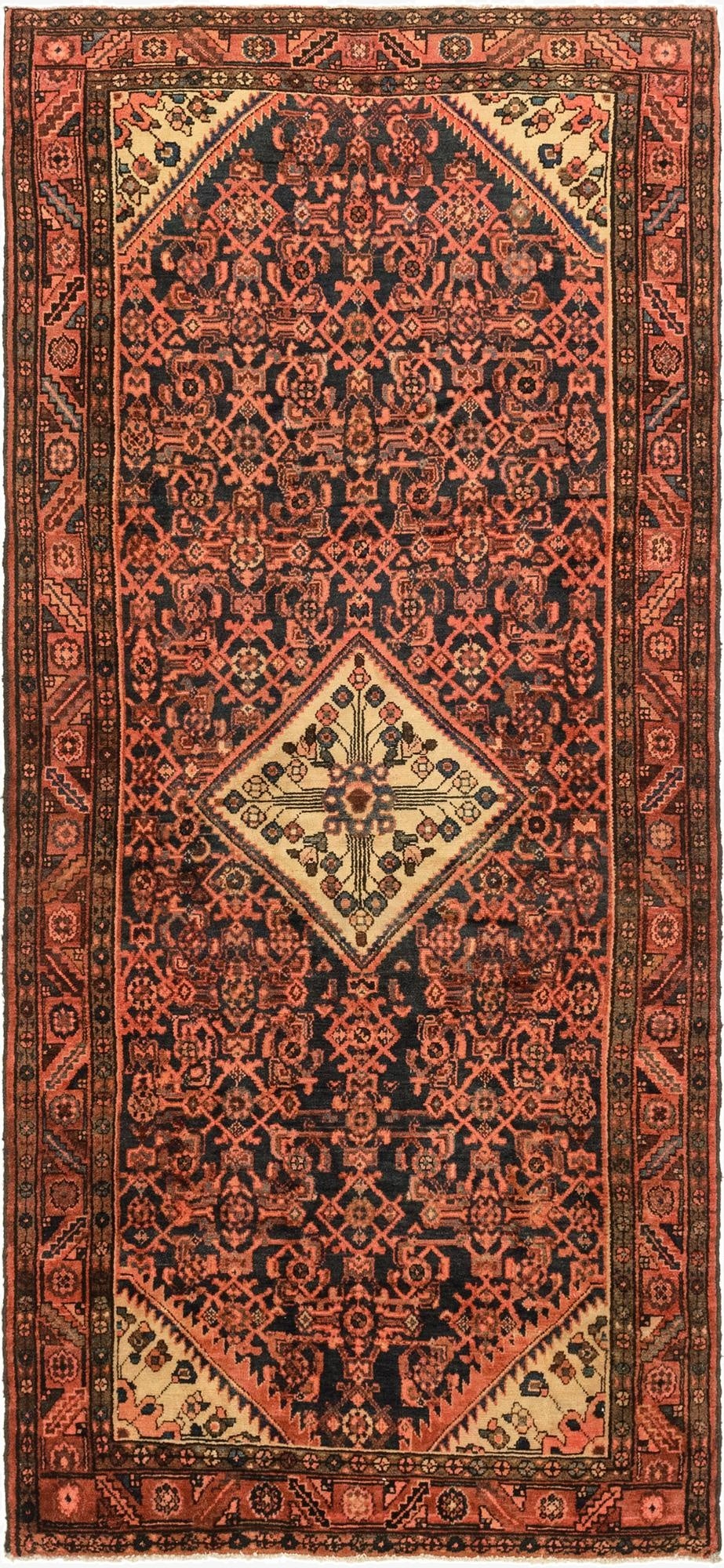  4' 9 x 10' 7  Hand Knotted Hossainabad Persian Wool Runner Rug