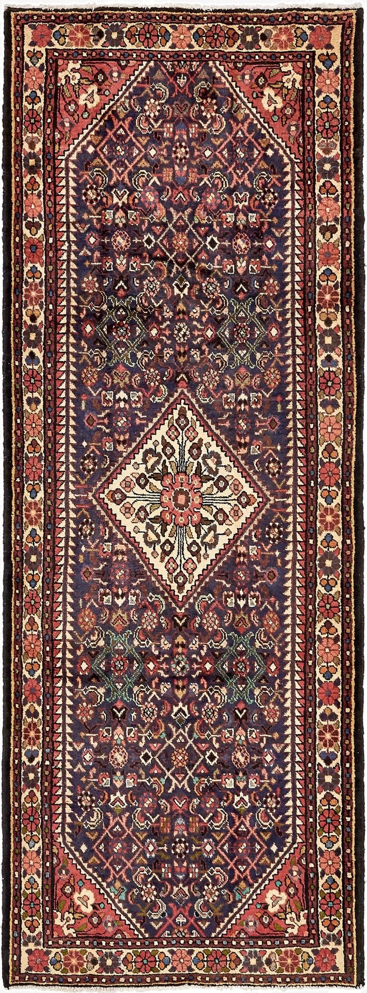  3' 9 x 9' 11  Hand Knotted Hossainabad Persian Wool Runner Rug