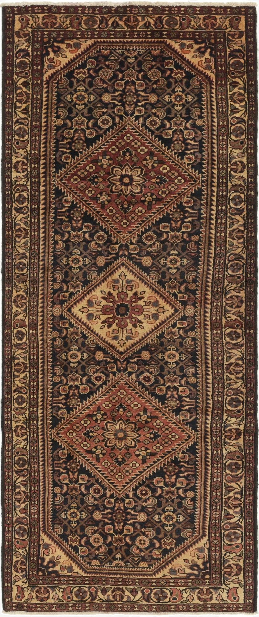  3' 9 x 10'  Hand Knotted Hossainabad Persian Wool Runner Rug