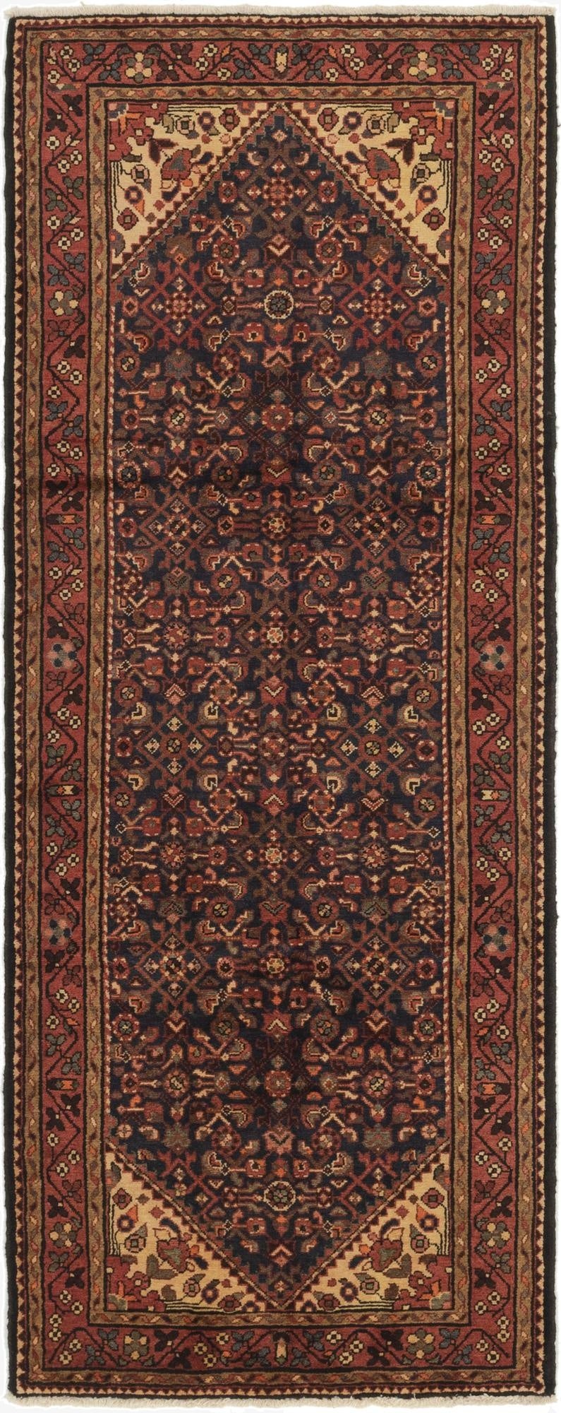  3' 8 x 9' 9  Hand Knotted Hossainabad Persian Wool Runner Rug