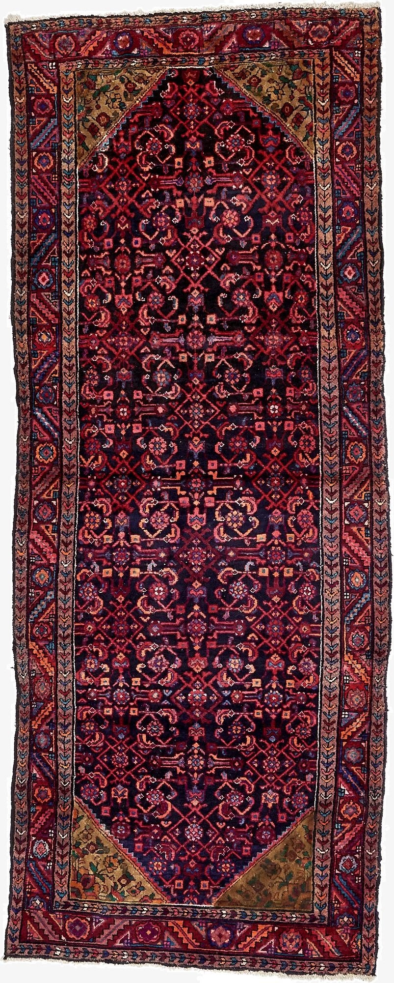 3' 11 x 10'  Hand Knotted Hossainabad Persian Wool Runner Rug