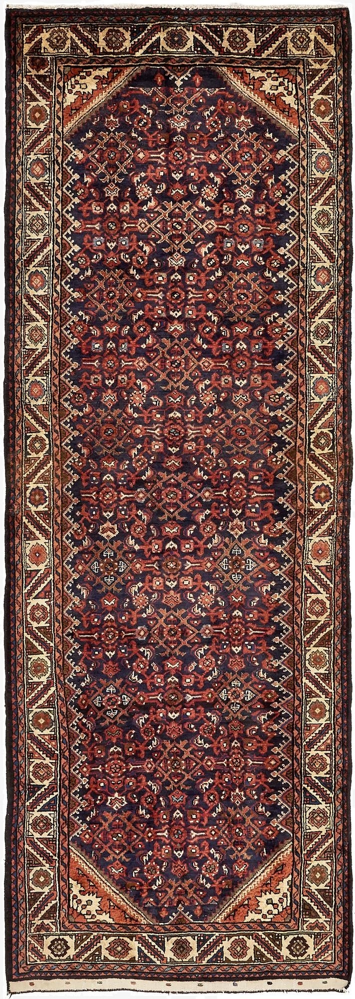  3' 7 x 10' 8  Hand Knotted Hossainabad Persian Wool Runner Rug