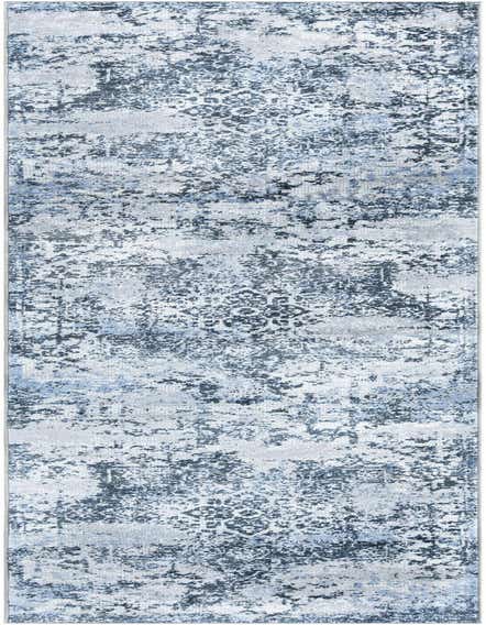 A 12 ft runner rug featuring a distressed traditional medallion pattern in shades of navy blue, light blue, and white, ideal for a hallway.